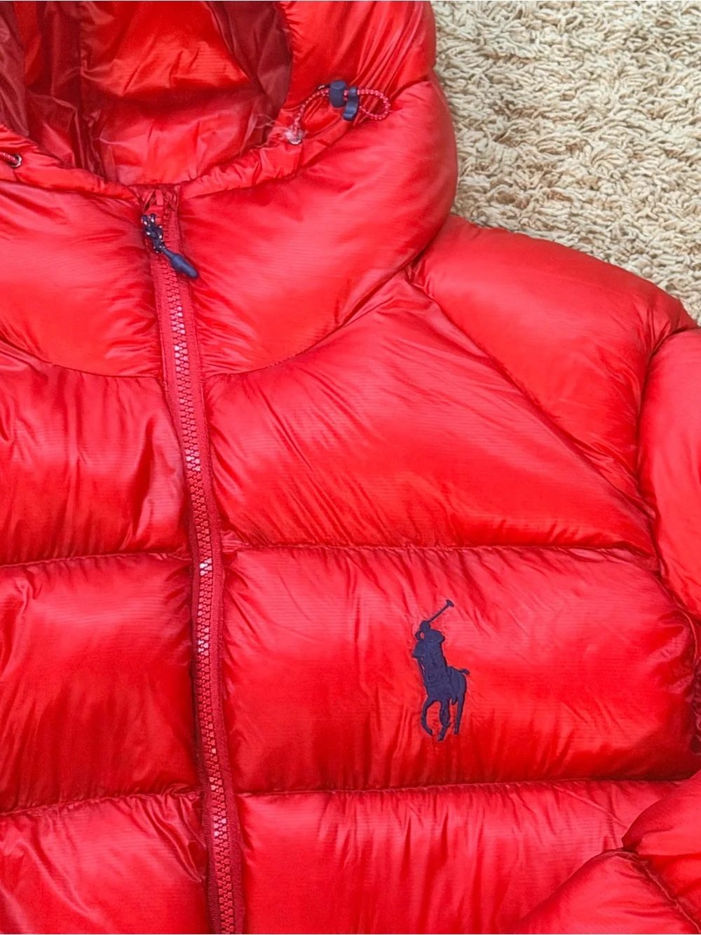 Polo Ralph Lauren USA Flag Down Puffer Jacket Red Hooded Mens M NWOT